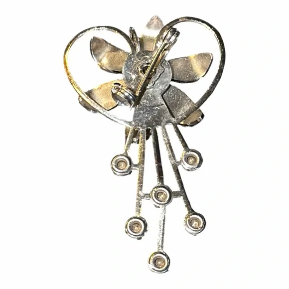 Vintage Madonna Cameo Flower Brooch Heart Rhinestone Dangle Pin - Picture 2 of 7